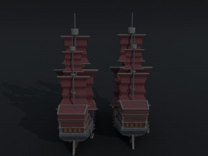 Cartoon pirate ship Polygonal Style 3D Модель