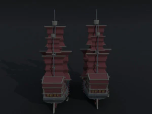 Cartoon pirate ship Polygonal Style 3D Model