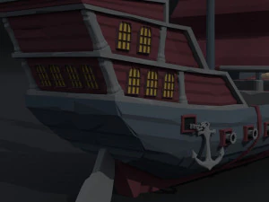 Cartoon pirate ship Polygonal Style 3D Model