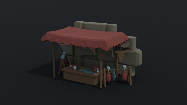 Cartoon butcher market Polygonal 3D Model .c4d .max .obj .3ds .fbx .stl .blend 