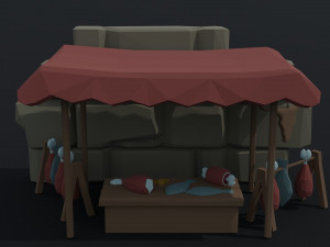 Cartoon butcher market Polygonal 3D Model