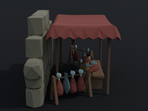 Cartoon butcher market Polygonal 3D Model