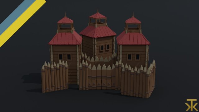 Cartoon wooden fortification Polygonal Style 3D Model .c4d .max .obj .3ds .fbx .stl .blend
