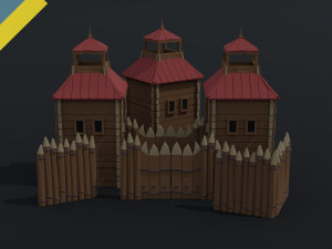 Cartoon wooden fortification Polygonal Style 3D Model