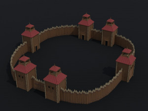 Cartoon wooden fortification Polygonal Style 3D Model