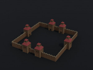 Cartoon wooden fortification Polygonal Style 3D Model