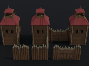 Cartoon wooden fortification Polygonal Style 3D Model