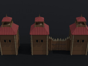 Cartoon wooden fortification Polygonal Style 3D Model