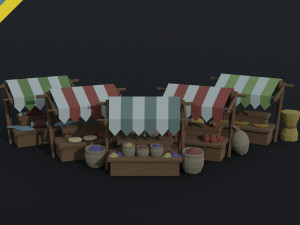 Cartoon market Polygonal Style 3D 모델