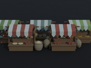 Cartoon market Polygonal Style Model 3D