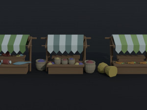 Cartoon market Polygonal Style Model 3D