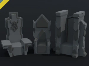 Kit de trono enano de dibujos animados estilo poligonal Modelo 3D