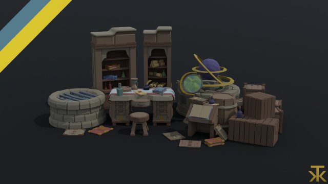 Cartoon fantasy magic clerk asset Polygonal Style Modelo 3D .c4d .max .obj .3ds .fbx .stl .blend 