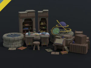 Risorse dell'impiegato magico fantasy cartoon Stile poligonale Modello 3D