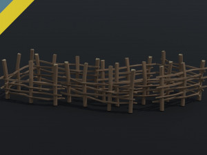Cartoon Polygonal medieval village fence 3D Model