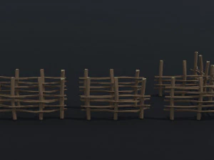 Cartoon Polygonal medieval village fence 3D Model