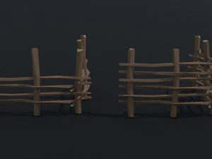 Cartoon Polygonal medieval village fence 3D Model