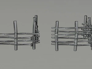 Cartoon Polygonal medieval village fence 3D Model