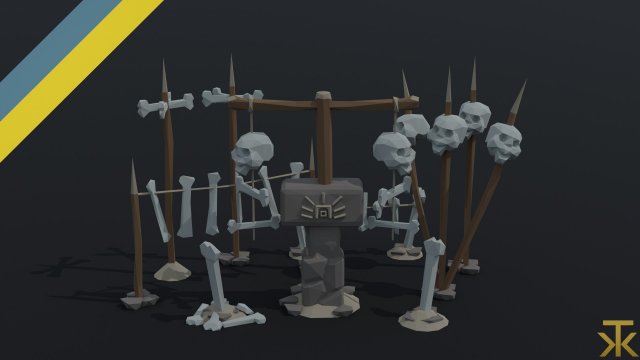 Cartoon skulll totems Polygonal Style Modelo 3D .c4d .max .obj .3ds .fbx .stl .blend 