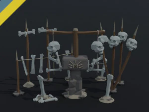 T&oacute;tems de calavera de dibujos animados estilo poligonal Modelo 3D