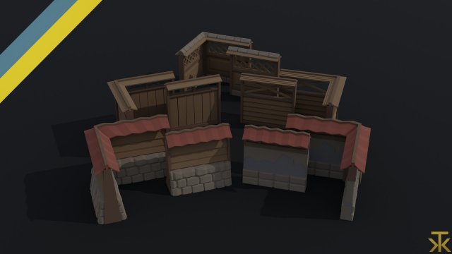 Cartoon fantasy asion fence Polygonal Style Modello 3D .c4d .max .obj .3ds .fbx .stl .blend 