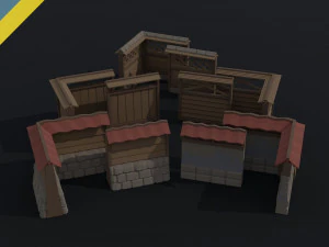 Valla de fantasía de dibujos animados estilo poligonal Modelo 3D