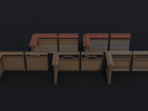 Cartoon fantasy asion fence Polygonal Style Modello 3D