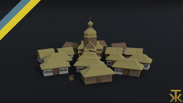 Cartoon medieval Ukraine village Polygonal Style 3D Model .c4d .max .obj .3ds .fbx .stl .blend 