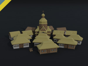 Cartoon medieval Ukraine village Polygonal Style Modelo 3D
