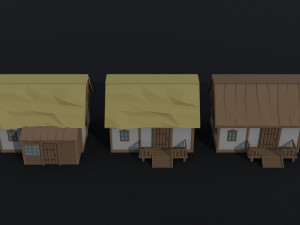 Cartoon medieval Ukraine village Polygonal Style 3D Model