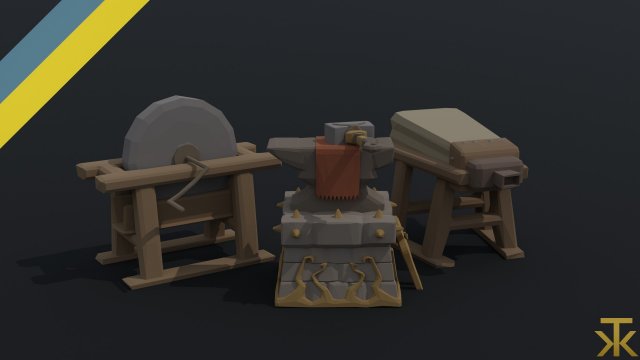 Cartoon blacksmith tools Polygonal Style 3D Model .c4d .max .obj .3ds .fbx .stl .blend 