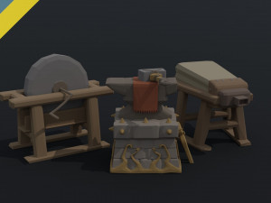 Cartoon blacksmith tools Polygonal Style 3D Model
