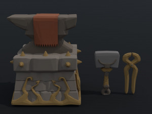 Cartoon blacksmith tools Polygonal Style 3D Model