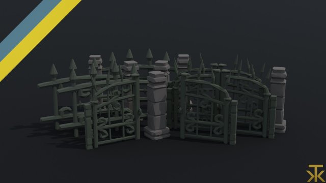 Cartoon fantasy cemetery fence kit 2 Polygonal Style 3D Model .c4d .max .obj .3ds .fbx .stl .blend 
