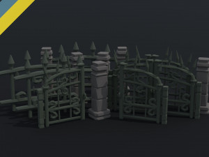 Cartoon fantasy cemetery fence kit 2 Polygonal Style 3D 模型