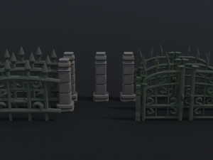 Cartoon fantasy cemetery fence kit 2 Polygonal Style 3D Model