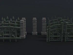 Kit de cerca de cemit&eacute;rio de fantasia de desenho animado 2 estilo poligonal Modelo 3D