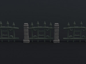Cartoon fantasy cemetery fence kit 2 Polygonal Style 3D Model