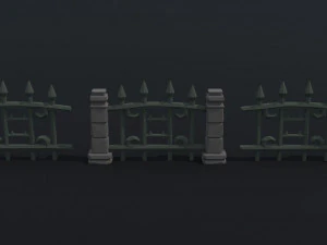 Kit de cerca de cemit&eacute;rio de fantasia de desenho animado 2 estilo poligonal Modelo 3D