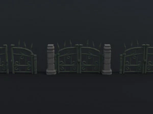 Kit de cerca de cemit&eacute;rio de fantasia de desenho animado 2 estilo poligonal Modelo 3D