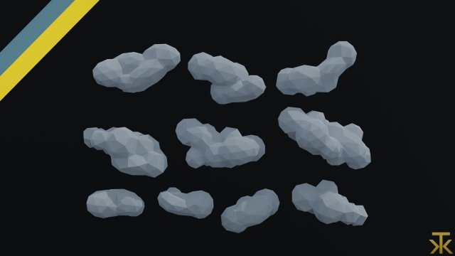 Cartoon clouds asset Polygonal Style Model 3D .c4d .max .obj .3ds .fbx .stl .blend 