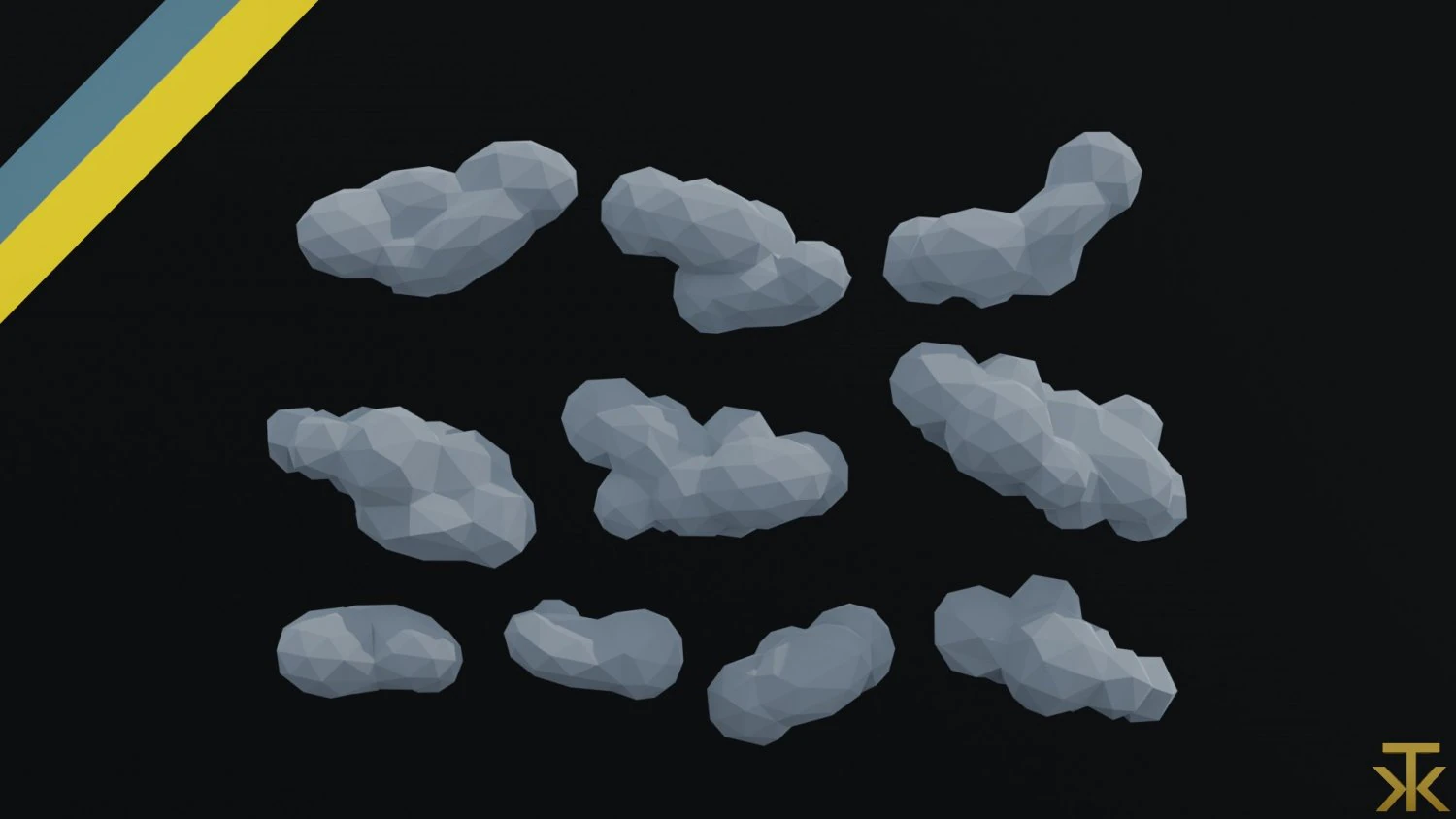 Cartoon clouds asset Polygonal Style 3D Model .c4d .max .obj .3ds .fbx .stl .blend 