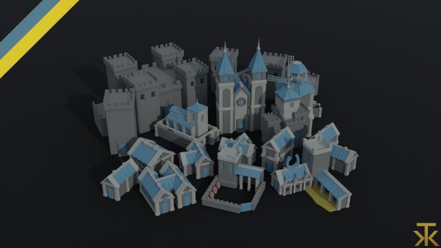 Cartoon fantasy light city asset Polygonal Style 3D 模型 .c4d .max .obj .3ds .fbx .stl .blend
