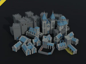 Cartoon fantasy light city asset Polygonal Style 3D Model