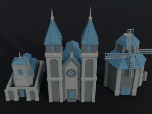 Cartoon fantasy light city asset Polygonal Style 3D Model