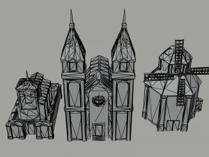 Cartoon fantasy light city asset Polygonal Style 3D Model