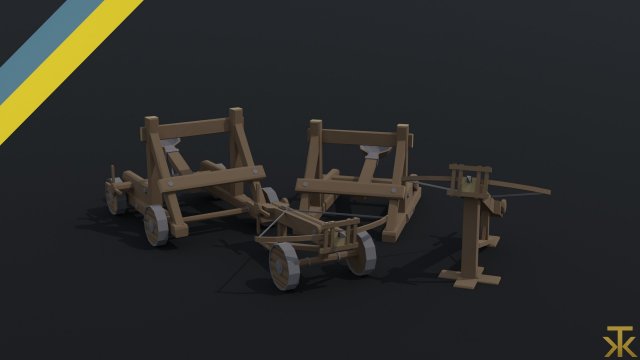 Cartoon siege engines asset Polygonal Style 3D Model .c4d .max .obj .3ds .fbx .stl .blend 