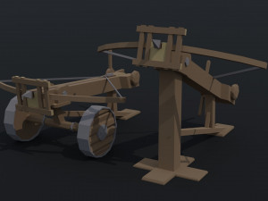 Cartoon siege engines asset Polygonal Style 3D Model
