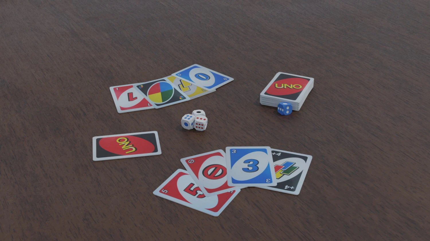 Board game UNO and dice 3D Model .c4d .max .obj .3ds .fbx .stl .blend 