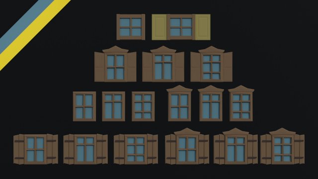Cartoon fantasy wood windows Polygonal Style 3D Model .c4d .max .obj .3ds .fbx .stl .blend 